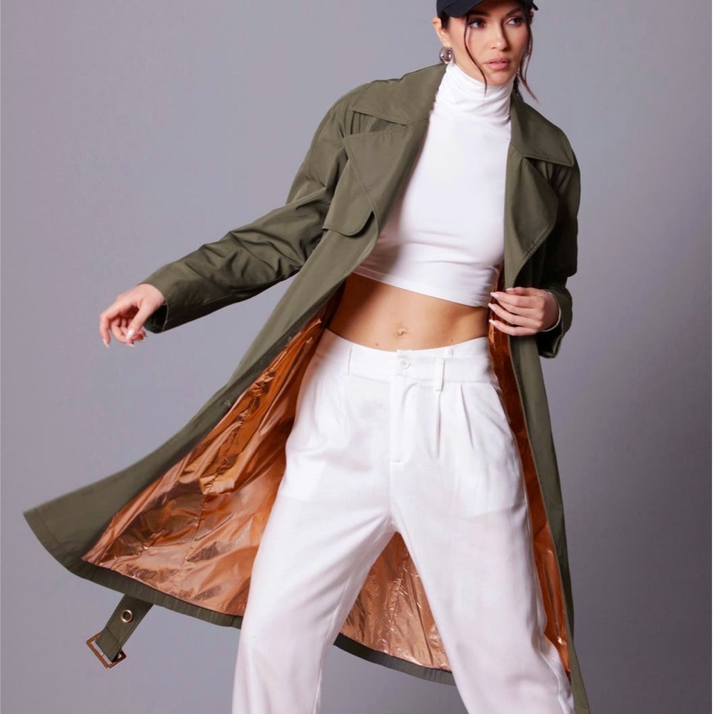 nwt AVEC LES FILLED Belted Water Resistant Trench Coat in Bay Leaf